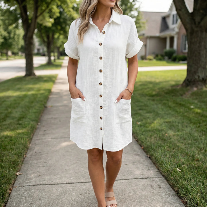 Elegant midi-klänning Sofia med knapprad. Perfekt som vardags- & sommarklänning.