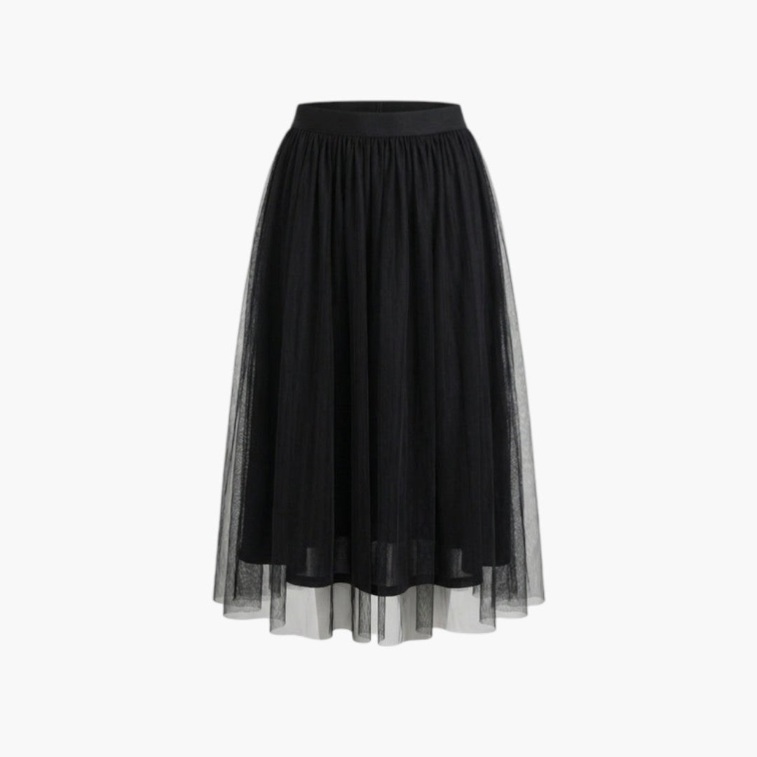 A-linjeformad tyllkjol för dam, midikjol med elastisk midja. Tidlös & elegant för kvinnor.