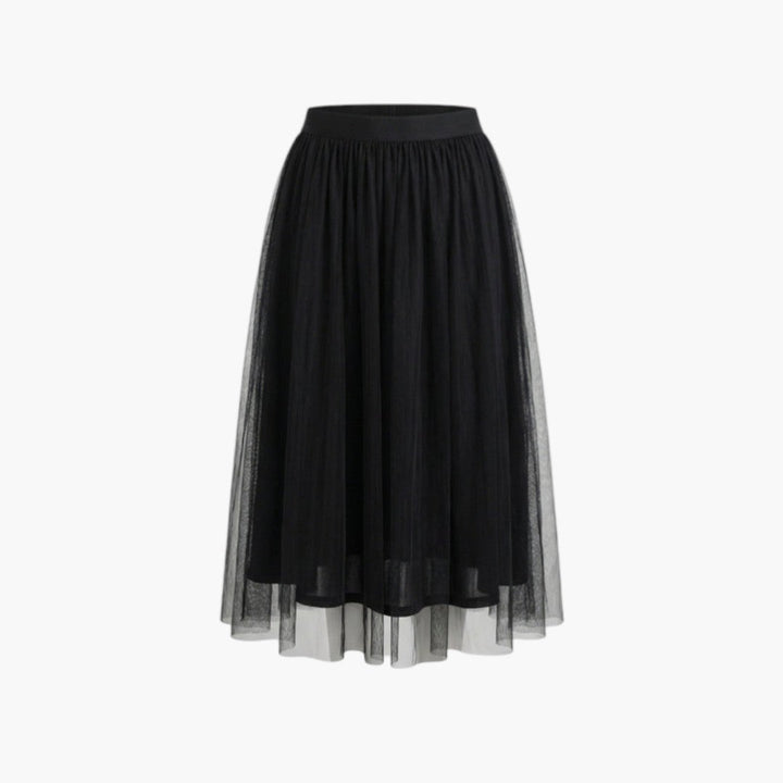 A-linjeformad tyllkjol för dam, midikjol med elastisk midja. Tidlös & elegant för kvinnor.