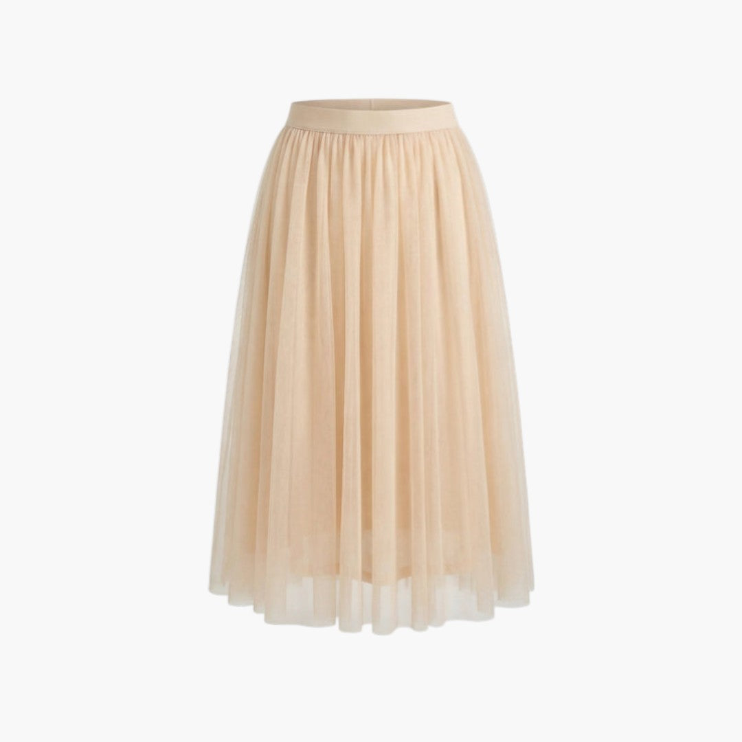 Flödande A-linje tyllkjol, midikjol som ger en elegant silhuett. Damkjol med elastisk midja.