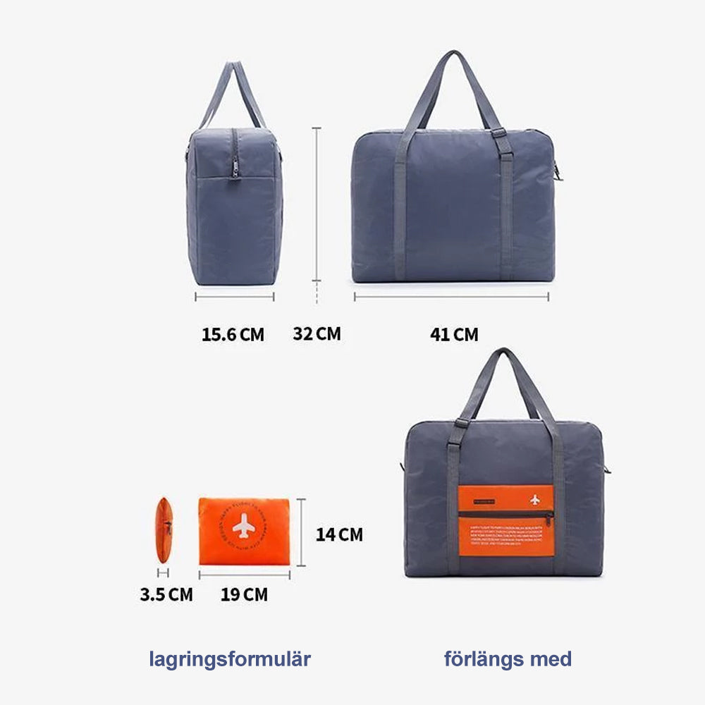 "Elegant, multifunktionell bärbar resväska i vattentåligt nylon. Rymlig, vikbar design, idealisk för alla resor."