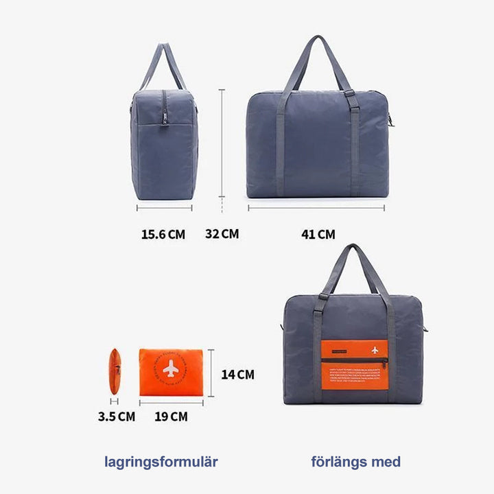 "Elegant, multifunktionell bärbar resväska i vattentåligt nylon. Rymlig, vikbar design, idealisk för alla resor."