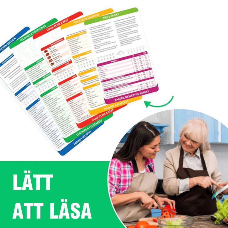 Elegant och robust magnetisk matlagningsguide för luftfritös, vattentålig plast, fästbar på kylskåp, enkel att använda.