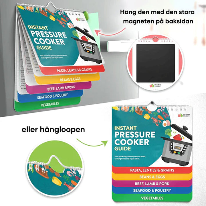 Elegant och robust magnetisk matlagningsguide för luftfritös, vattentålig plast, fästbar på kylskåp, enkel att använda.