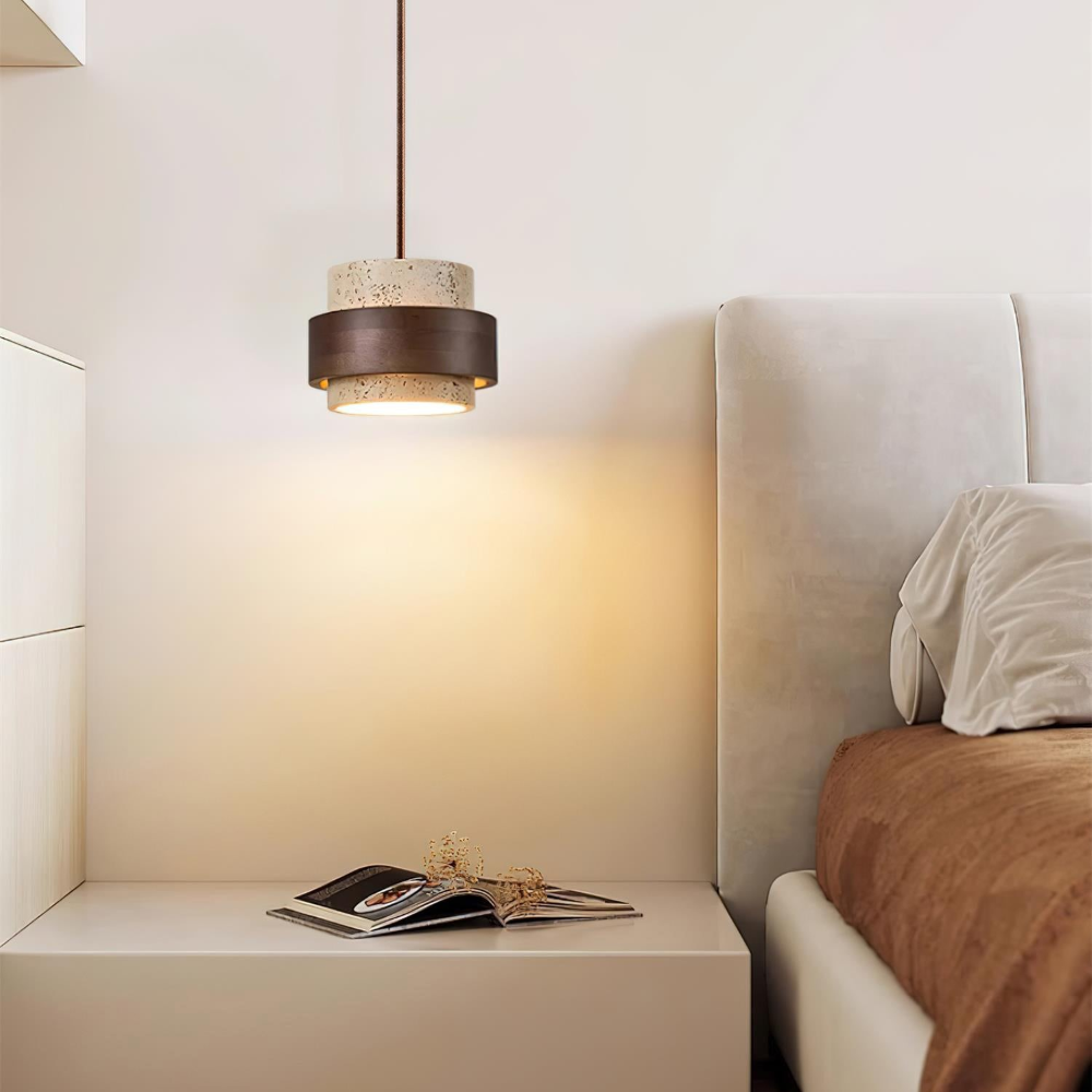 Travertin taklampa, cylinderformad. Perfekt belysning över matbord eller i vardagsrum.