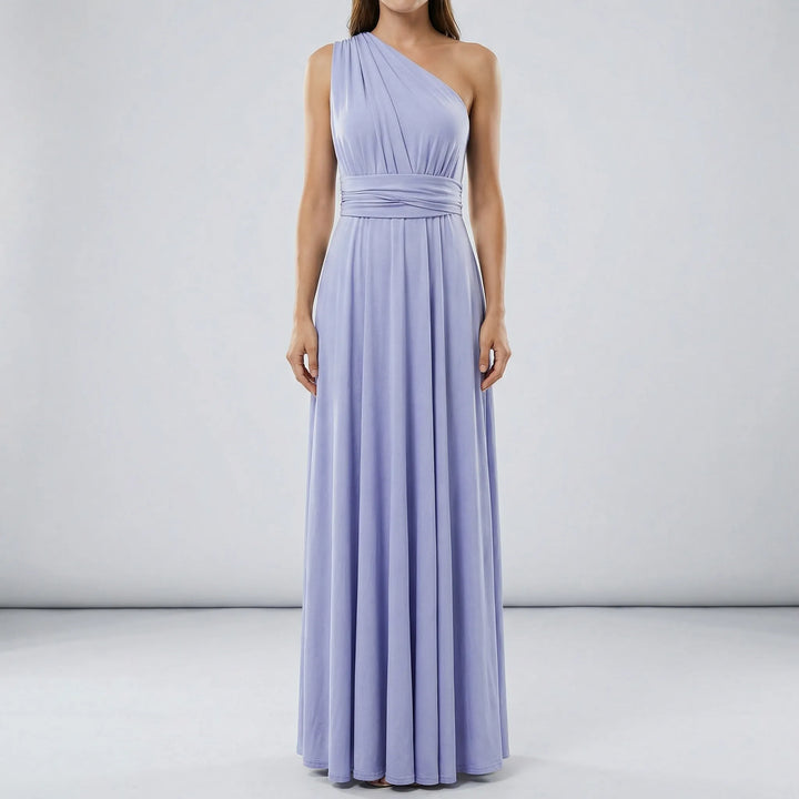 Färgstark dam maxi-omlottklänning Phoebe. Elegant, figurnära och med V-ringning, passar alla tillfällen.