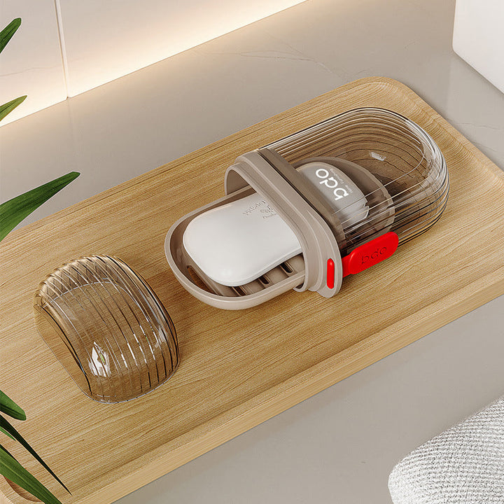 Elegant resefodral för tvål med läckagesäker design och dräneringsfack, perfekt för resor och daglig användning.
