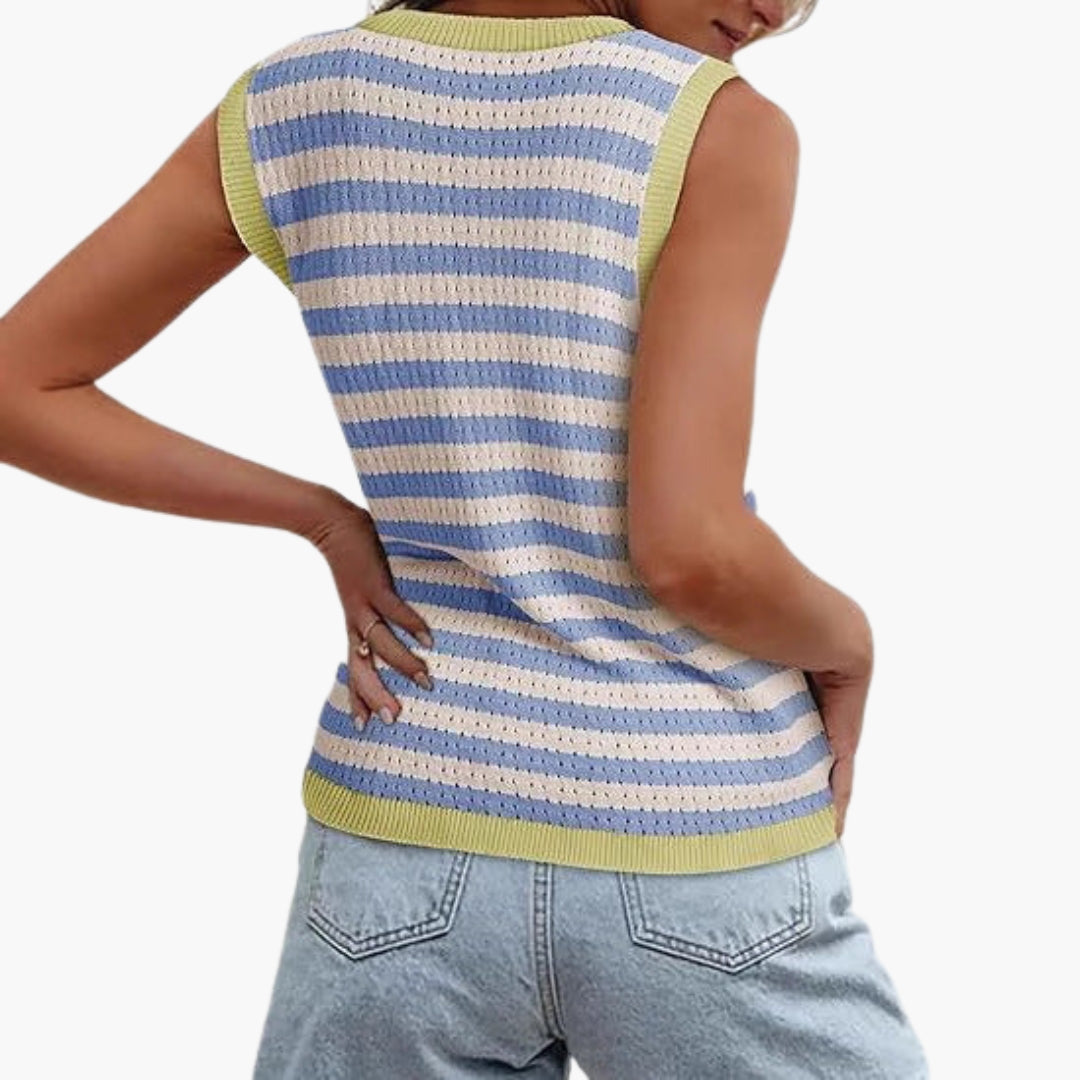 Stilren ärmlös kvinnotopp med eleganta ränder, idealisk för en modern och bekväm sommaroutfit.