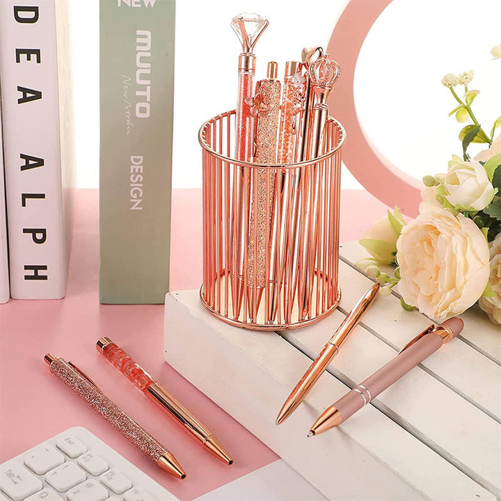 "Elegant rosa och blå diamant kulspetspenna set med metallisk lyster, perfekt för stilfullt skrivande och unika presenter."