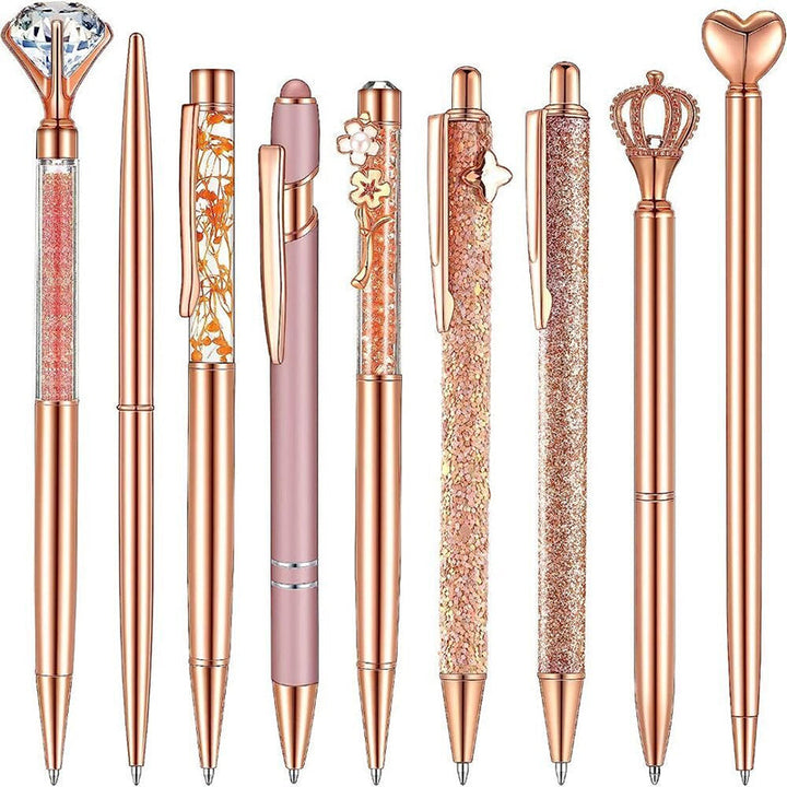 "Elegant rosa och blå diamant kulspetspenna set med metallisk lyster, perfekt för stilfullt skrivande och unika presenter."