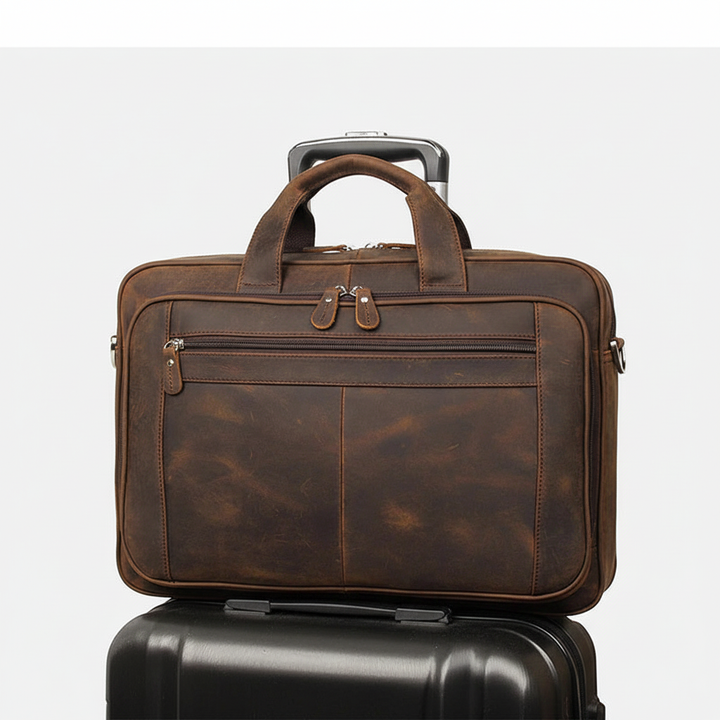 Professionell pendlarväska för 17 tums laptop. Datorväska i elegant skinn för arbete.