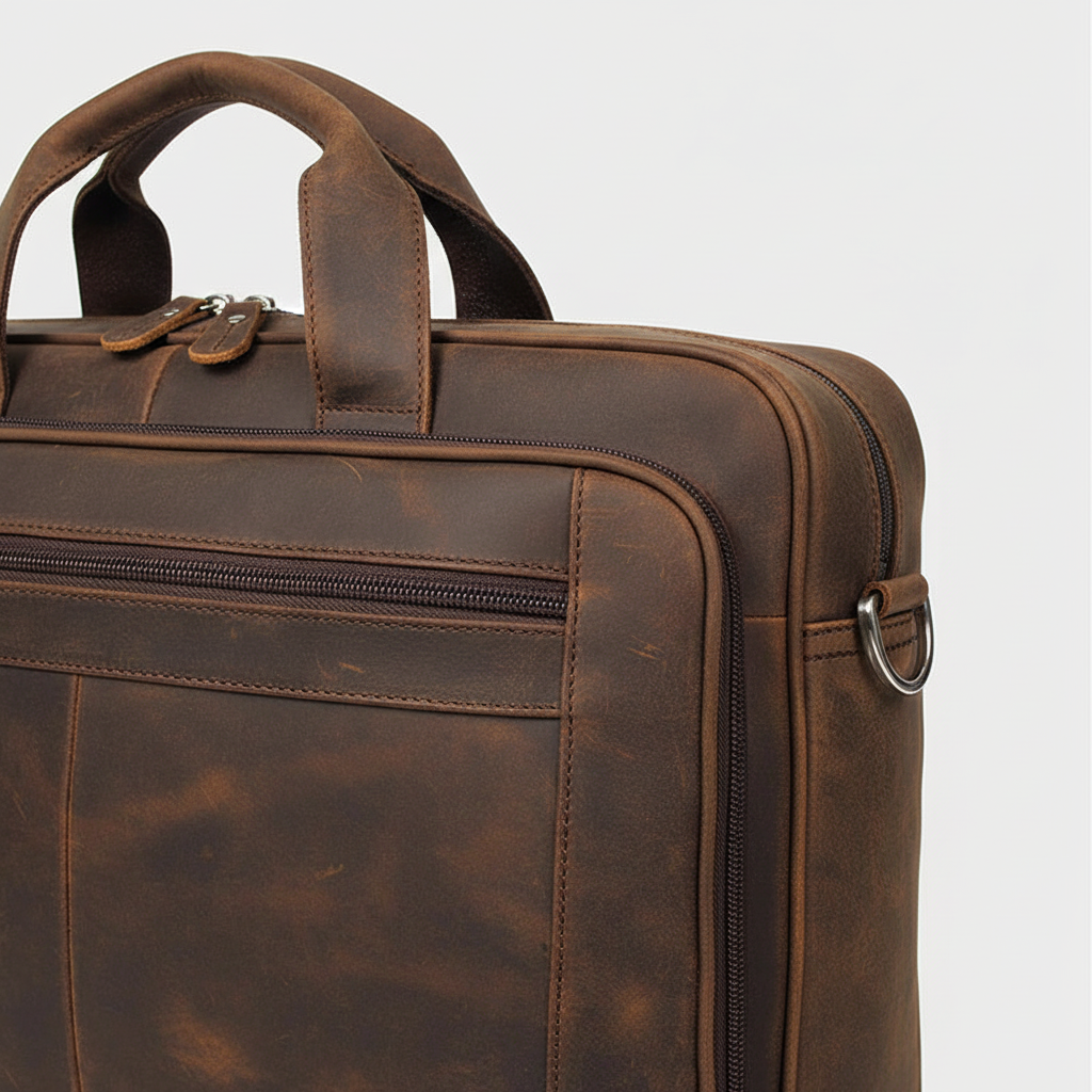 Mångsidig elegant businessväska i skinn för 17 tums dator. Perfekt som kontors- & pendlarväska.