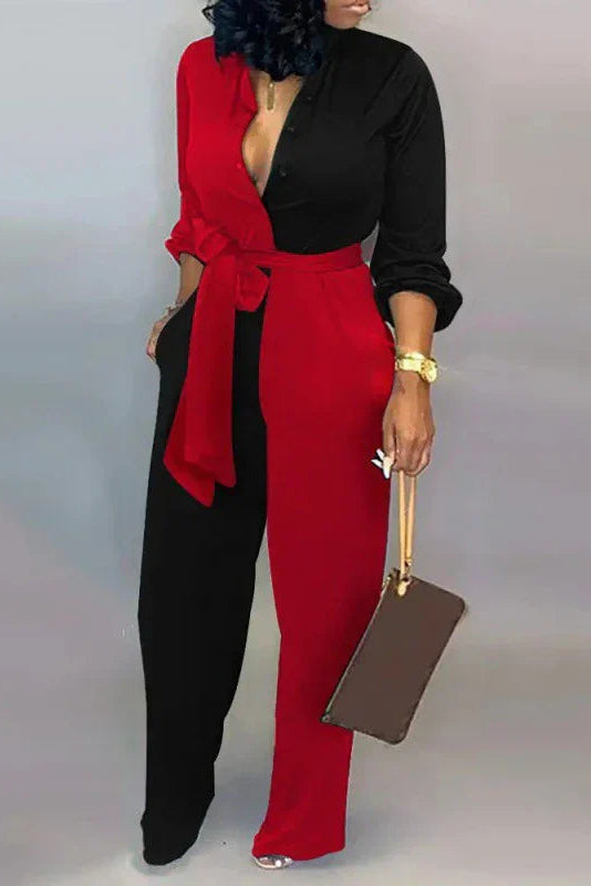 Snygg dam jumpsuit med vida ben, idealisk som festkläder eller elegant vardagsstil. Skräddarsydd design.