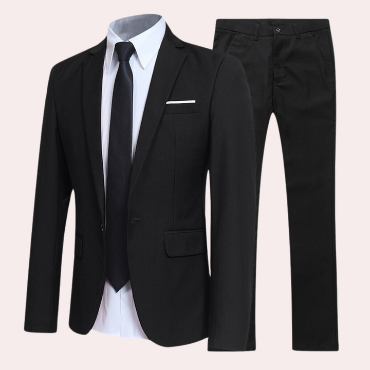 Elegant slimfit herrkostym i klassisk stil. Perfekt för bröllop, fest, formella tillfällen och affärer.