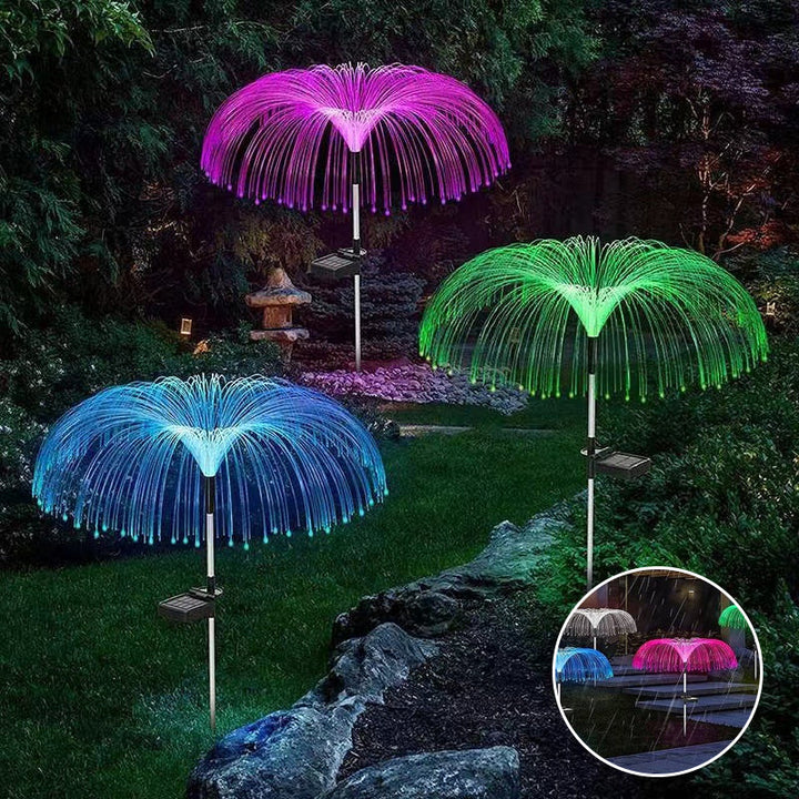 "Elegant solcellslampa för trädgården, färgbyte, vädertålig IP65-design, sju färger för unik nattatmosfär. 92x35 cm."