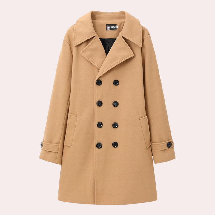 Stilren herrkappa, varm och elegant. Mångsidig peacoat för casual och formella tillfällen under höst/vinter.
