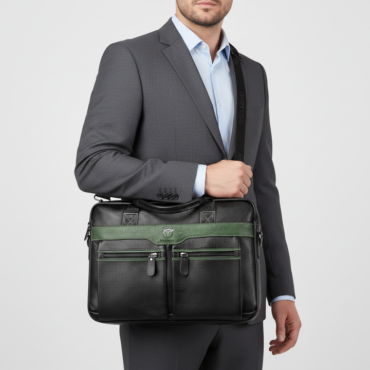 Professionell laptopväska i premiumläder, stilren affärsväska som kombinerar estetik med funktion.
