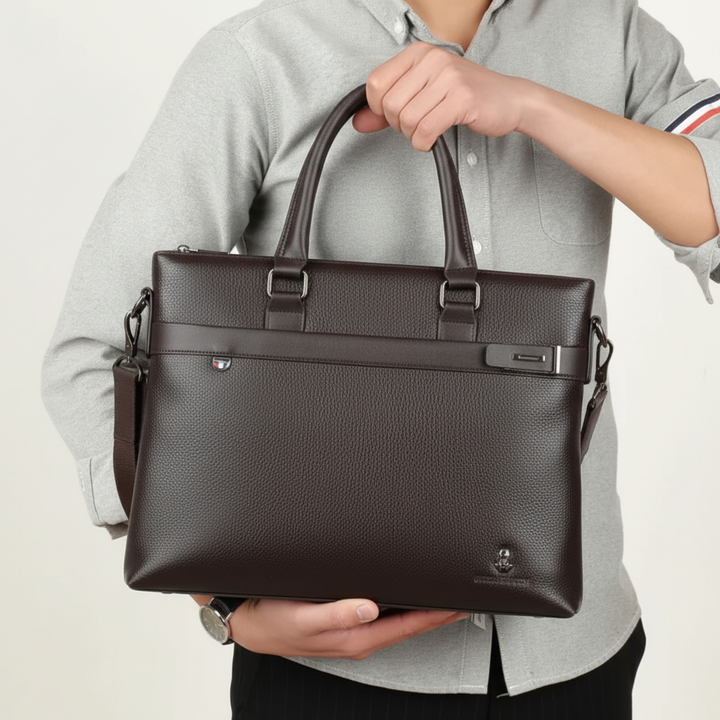 Praktisk axelremsväska för laptop och arbetsmaterial. Stilren unisex design, idealisk för affärer och resor.