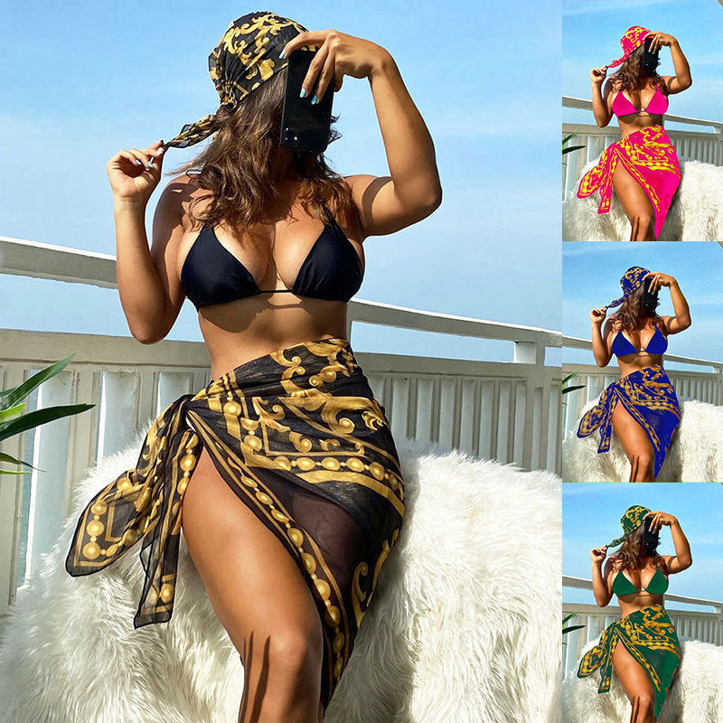 Elegant svart omlottkjol med opulent mönster för kvinnor. Perfekt som sarong, strandkjol eller sommarkjol.