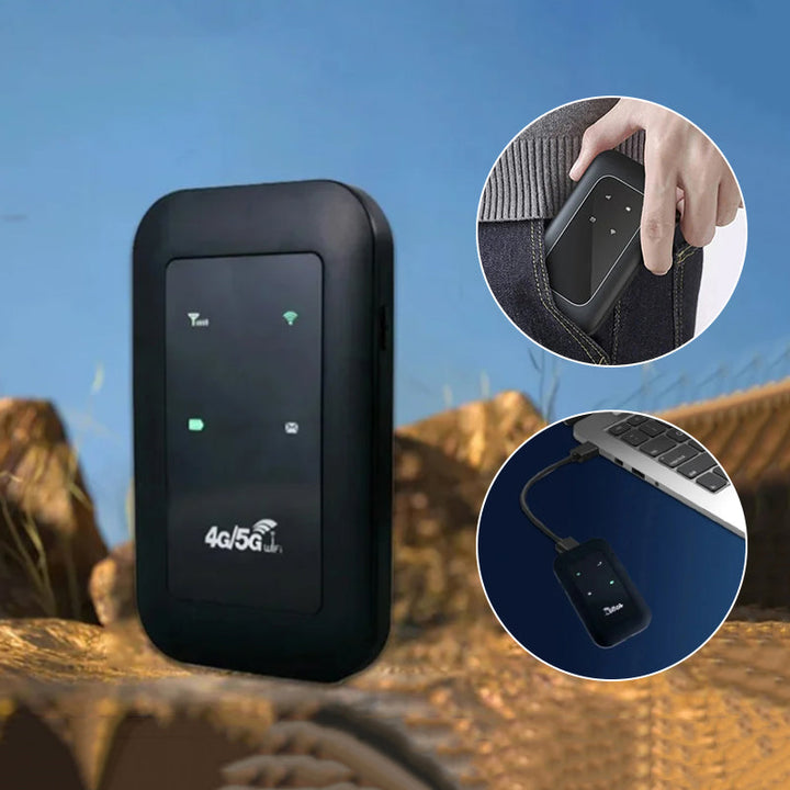 "Elegant trådlös portabel WiFi-ansiktsdetektor för hemmet i svart färg, kompakt design för global anslutning."
