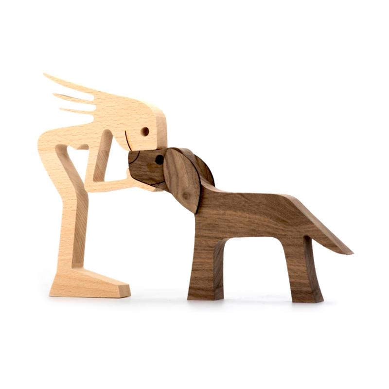 "Elegant träskulptur av djur och människor, hemmainredning i harmonisk stil, perfekt för hylla eller bord, ca 11x20 cm."