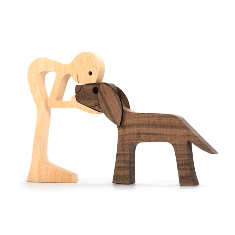 "Elegant träskulptur av djur och människor, hemmainredning i harmonisk stil, perfekt för hylla eller bord, ca 11x20 cm."