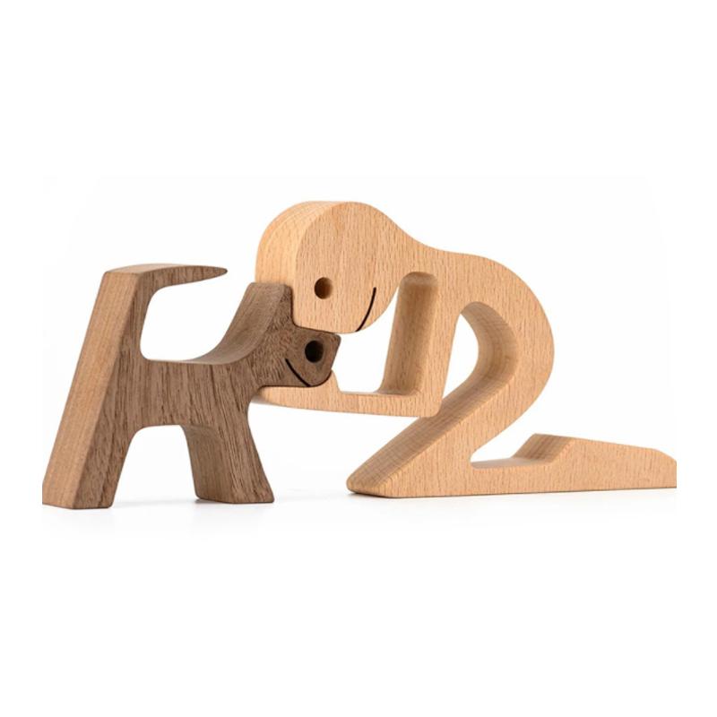 "Elegant träskulptur av djur och människor, hemmainredning i harmonisk stil, perfekt för hylla eller bord, ca 11x20 cm."