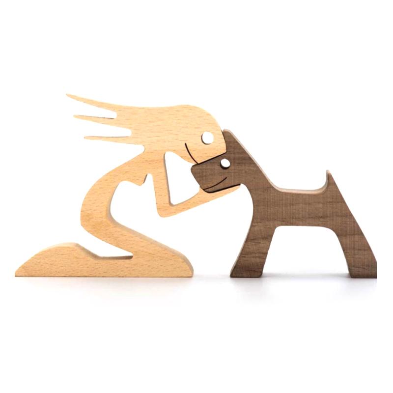 "Elegant träskulptur av djur och människor, hemmainredning i harmonisk stil, perfekt för hylla eller bord, ca 11x20 cm."