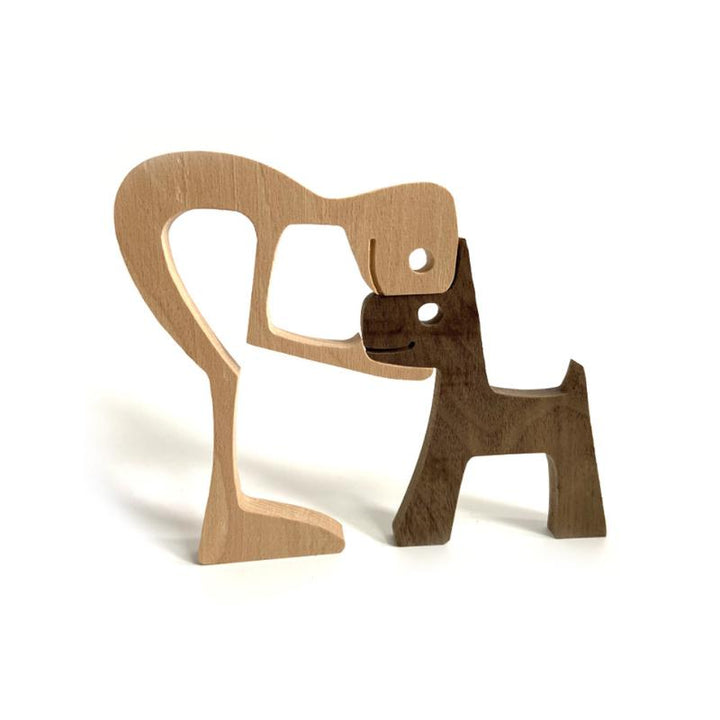 "Elegant träskulptur av djur och människor, hemmainredning i harmonisk stil, perfekt för hylla eller bord, ca 11x20 cm."