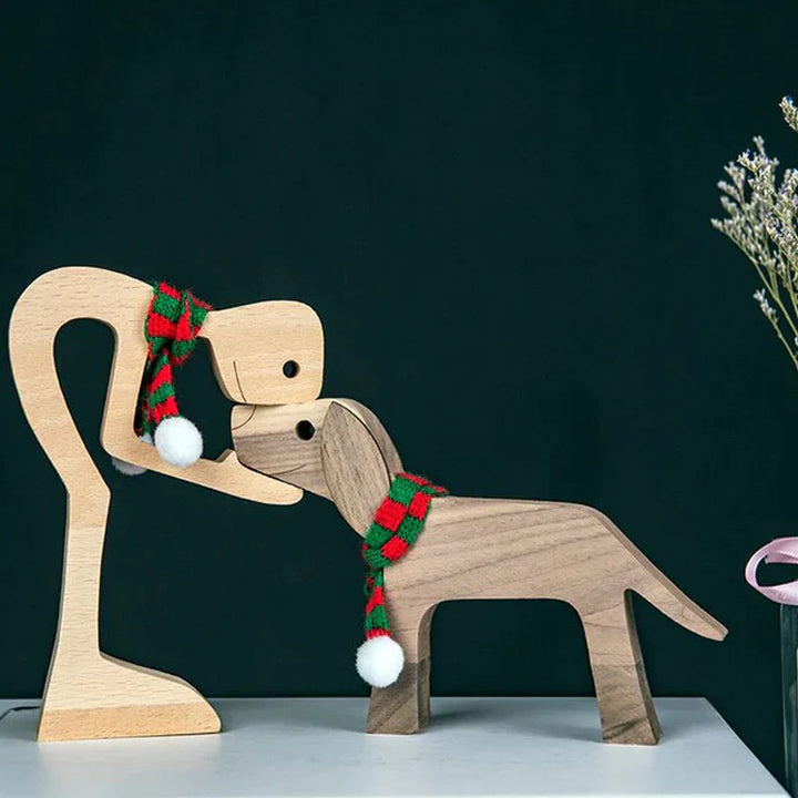 "Elegant träskulptur av djur och människor, hemmainredning i harmonisk stil, perfekt för hylla eller bord, ca 11x20 cm."