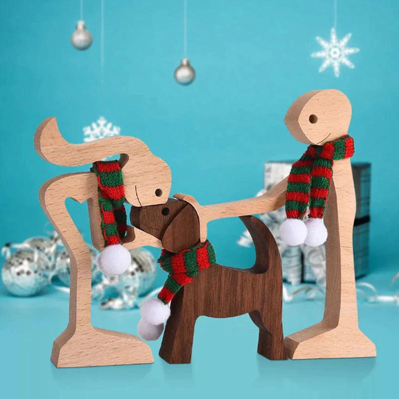 "Elegant träskulptur av djur och människor, hemmainredning i harmonisk stil, perfekt för hylla eller bord, ca 11x20 cm."