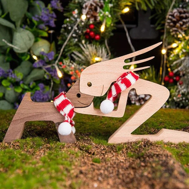 "Elegant träskulptur av djur och människor, hemmainredning i harmonisk stil, perfekt för hylla eller bord, ca 11x20 cm."