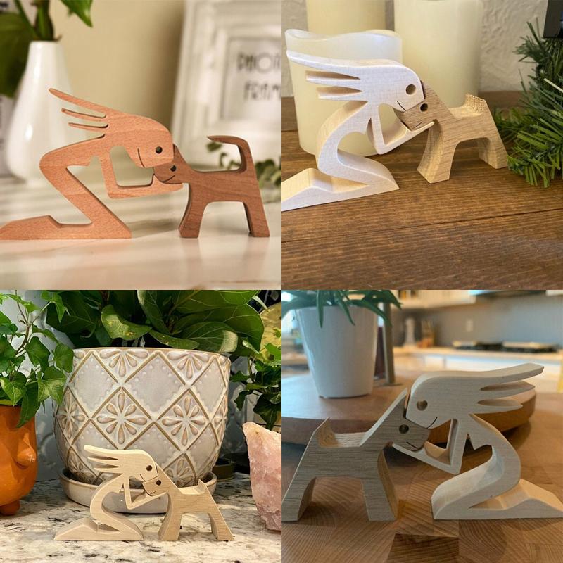 "Elegant träskulptur av djur och människor, hemmainredning i harmonisk stil, perfekt för hylla eller bord, ca 11x20 cm."