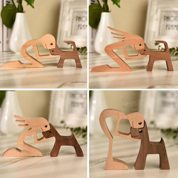 "Elegant träskulptur av djur och människor, hemmainredning i harmonisk stil, perfekt för hylla eller bord, ca 11x20 cm."