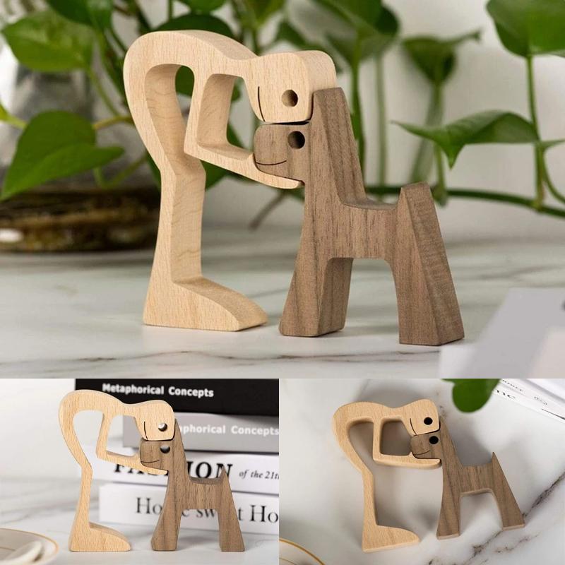 "Elegant träskulptur av djur och människor, hemmainredning i harmonisk stil, perfekt för hylla eller bord, ca 11x20 cm."