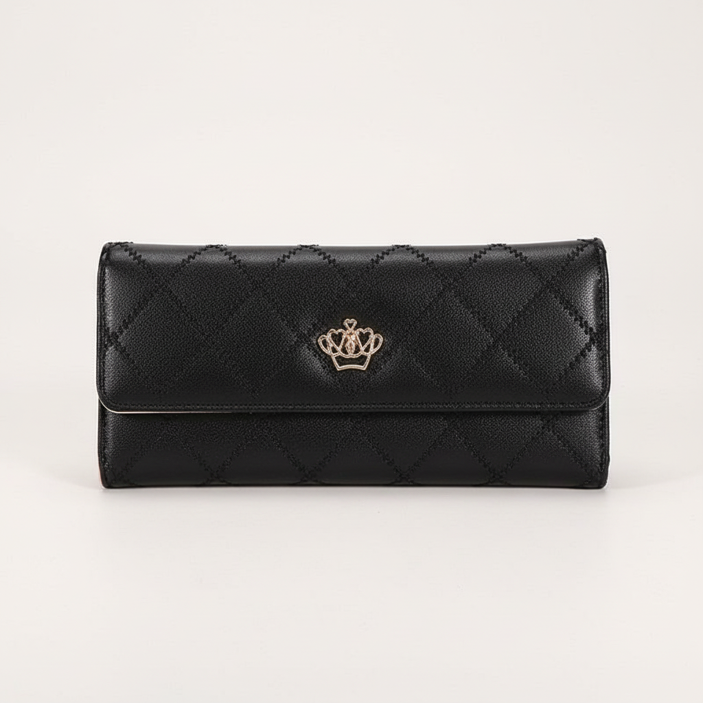 Elegant trefaldig damplånbok i PU-läder, perfekt present för modeintresserade. Organizer för kort.