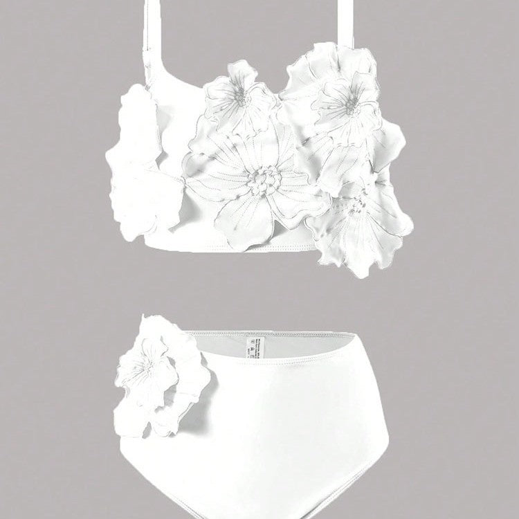 Tvådelad dambikini med blommönster, hög midja och elegant design. Nya sommar badkläder för kvinnor.