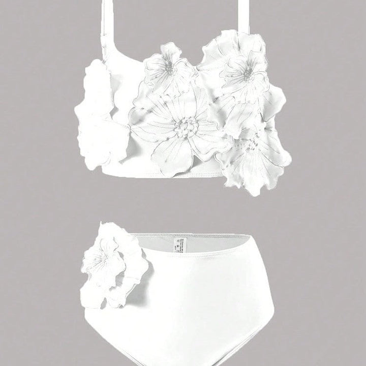 Tvådelad dambikini med blommönster, hög midja och elegant design. Nya sommar badkläder för kvinnor.