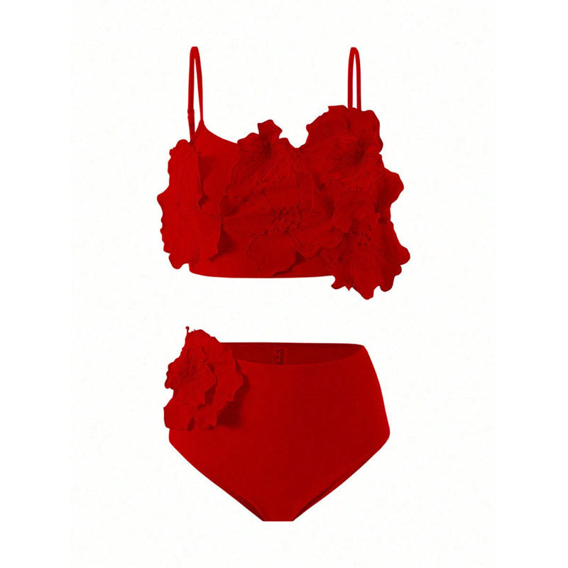 Nya tvådelade dambikini med blommönster och hög midja. Stilrena badkläder för en fashionabel sommar.