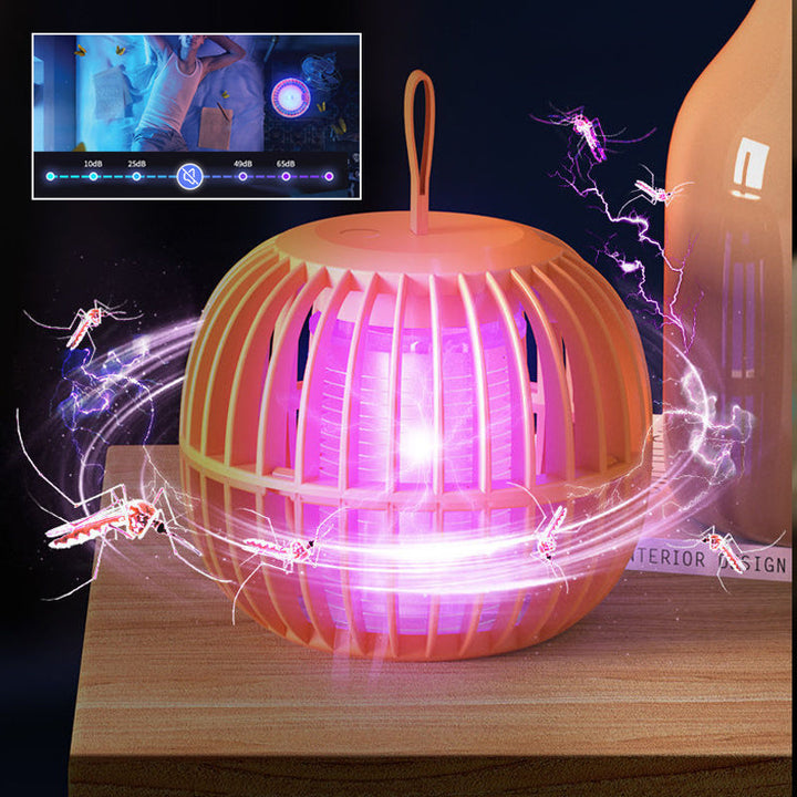 Elegant, tyst myggdödarlampa med USB-laddning, kompakt design och lila ljusfunktion. Perfekt för bord eller tält.