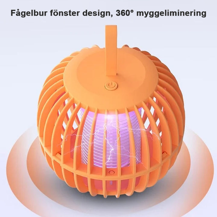 Elegant, tyst myggdödarlampa med USB-laddning, kompakt design och lila ljusfunktion. Perfekt för bord eller tält.