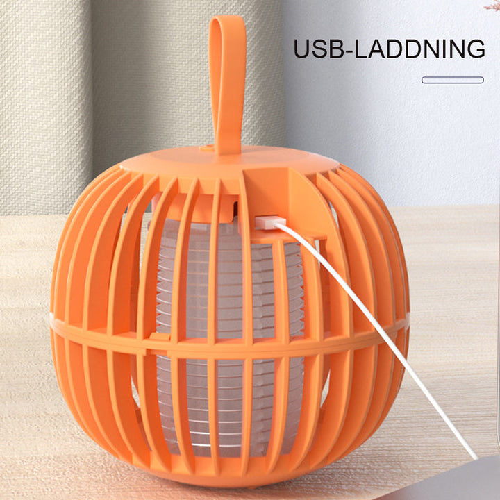 Elegant, tyst myggdödarlampa med USB-laddning, kompakt design och lila ljusfunktion. Perfekt för bord eller tält.