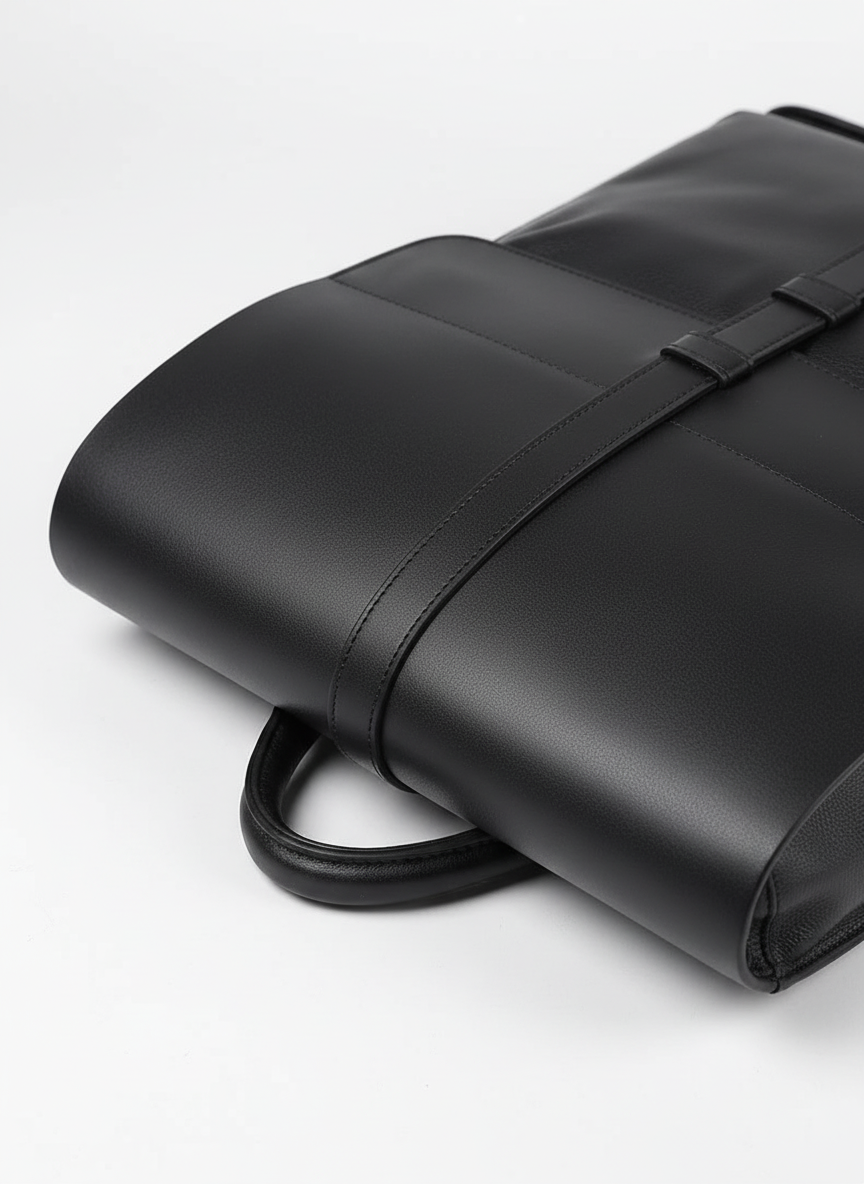 Praktisk unisex datorryggsäck i elegant läderdesign, perfekt för att bära laptop säkert och stilrent.