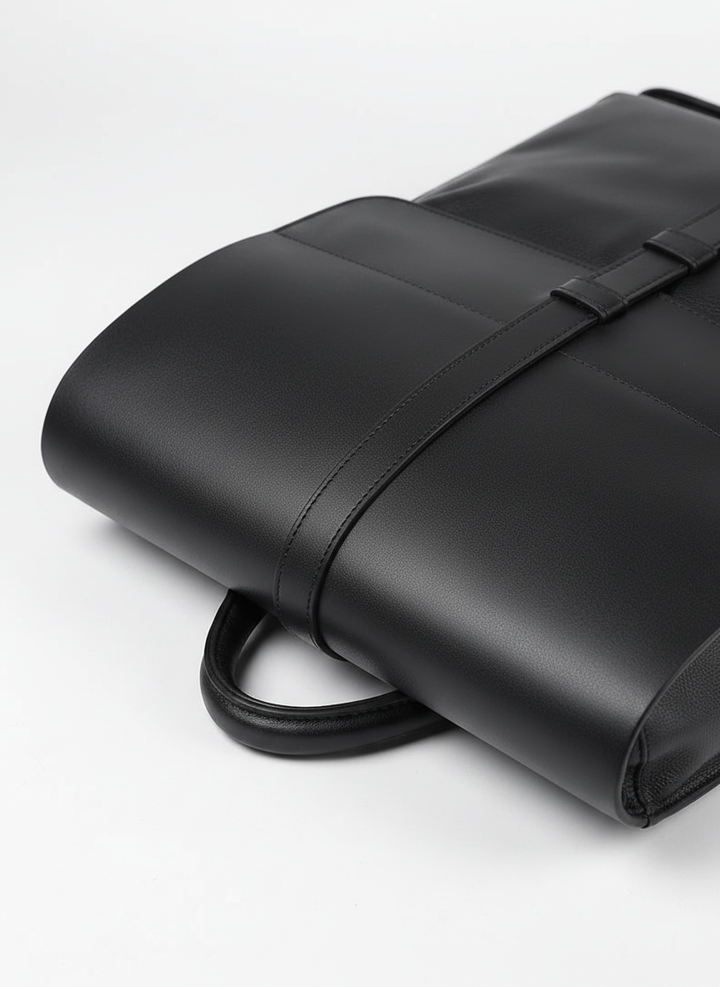 Praktisk unisex datorryggsäck i elegant läderdesign, perfekt för att bära laptop säkert och stilrent.