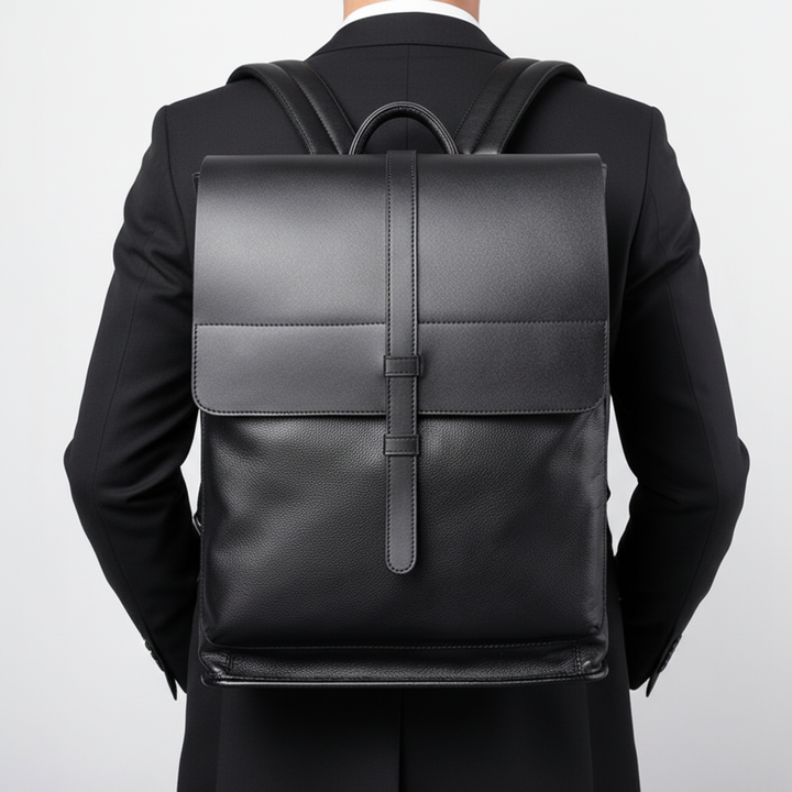 Stilren unisex ryggsäck i läder för laptop. Idealisk som datorryggsäck, skolväska eller arbetsväska.