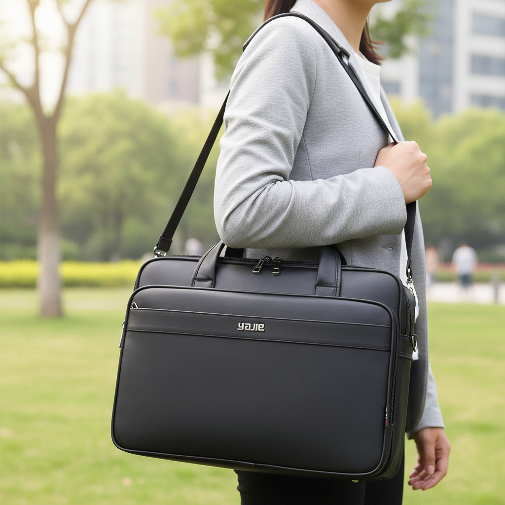 Elegant unisex laptopväska BizBag, skyddande för 17-19 tums dator. Professionell axelväska för kontoret.