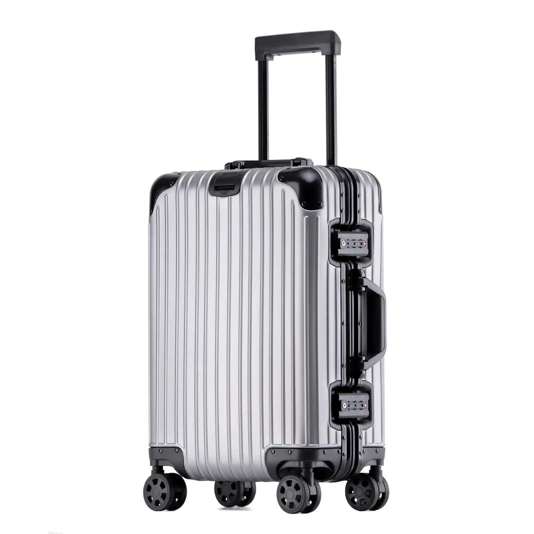 Premium hårdskalsresväska i aluminium/magnesium. Elegant design för hållbart lyxbagage, unisex.