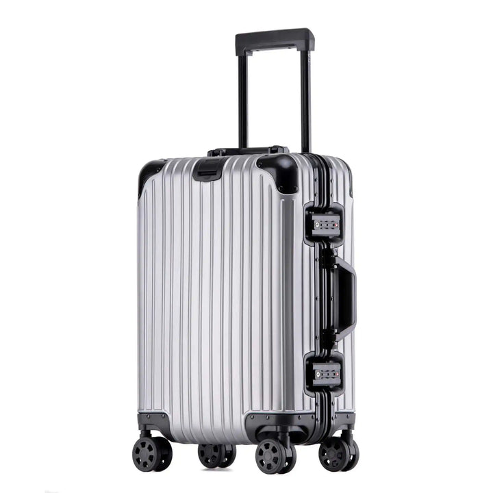 Premium hårdskalsresväska i aluminium/magnesium. Elegant design för hållbart lyxbagage, unisex.