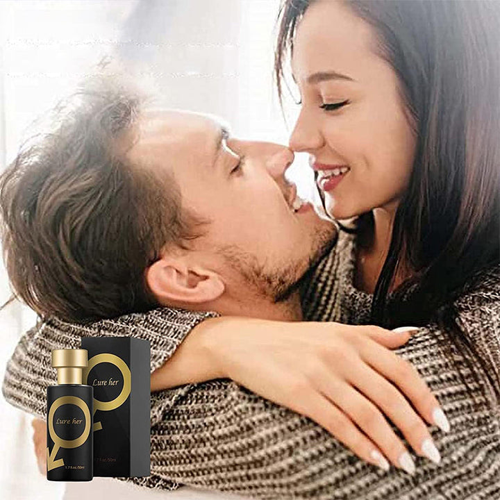 "Elegant unisexparfymflaska i guld och svart med långvarig sofistikerad doft för både män och kvinnor."