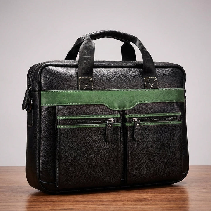 Multifunktionell UrbanSling läder laptopväska, perfekt som kontors- eller businessväska. Tidlös design.